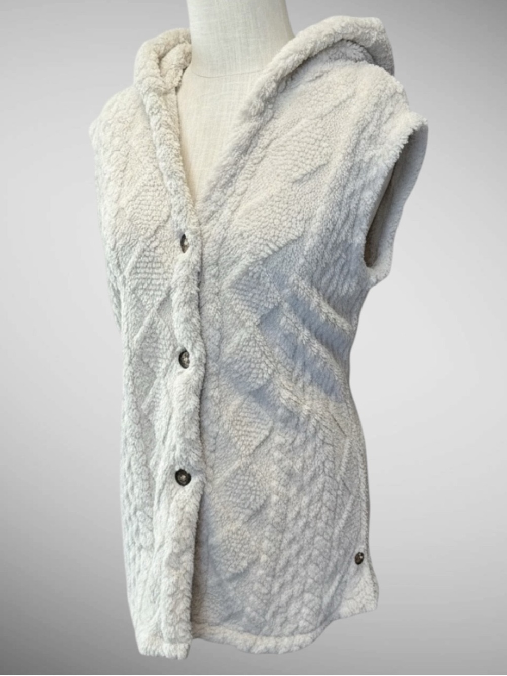 Boutique Cream Faux Fur Hooded Vest Women’s XL Cozy